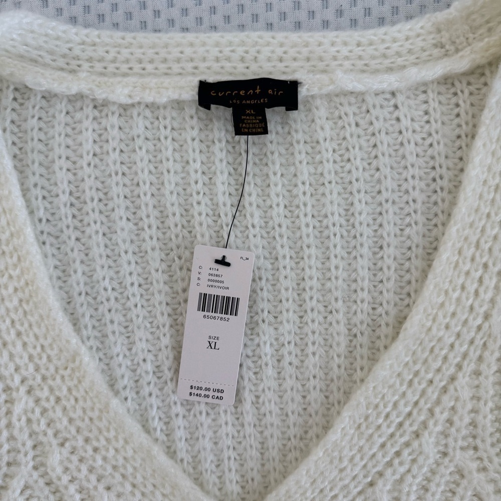 Anthropologie Current Air Women's Ivory Knit Puff Sleeve Cardigan Sweater NEW - Picture 4 of 8